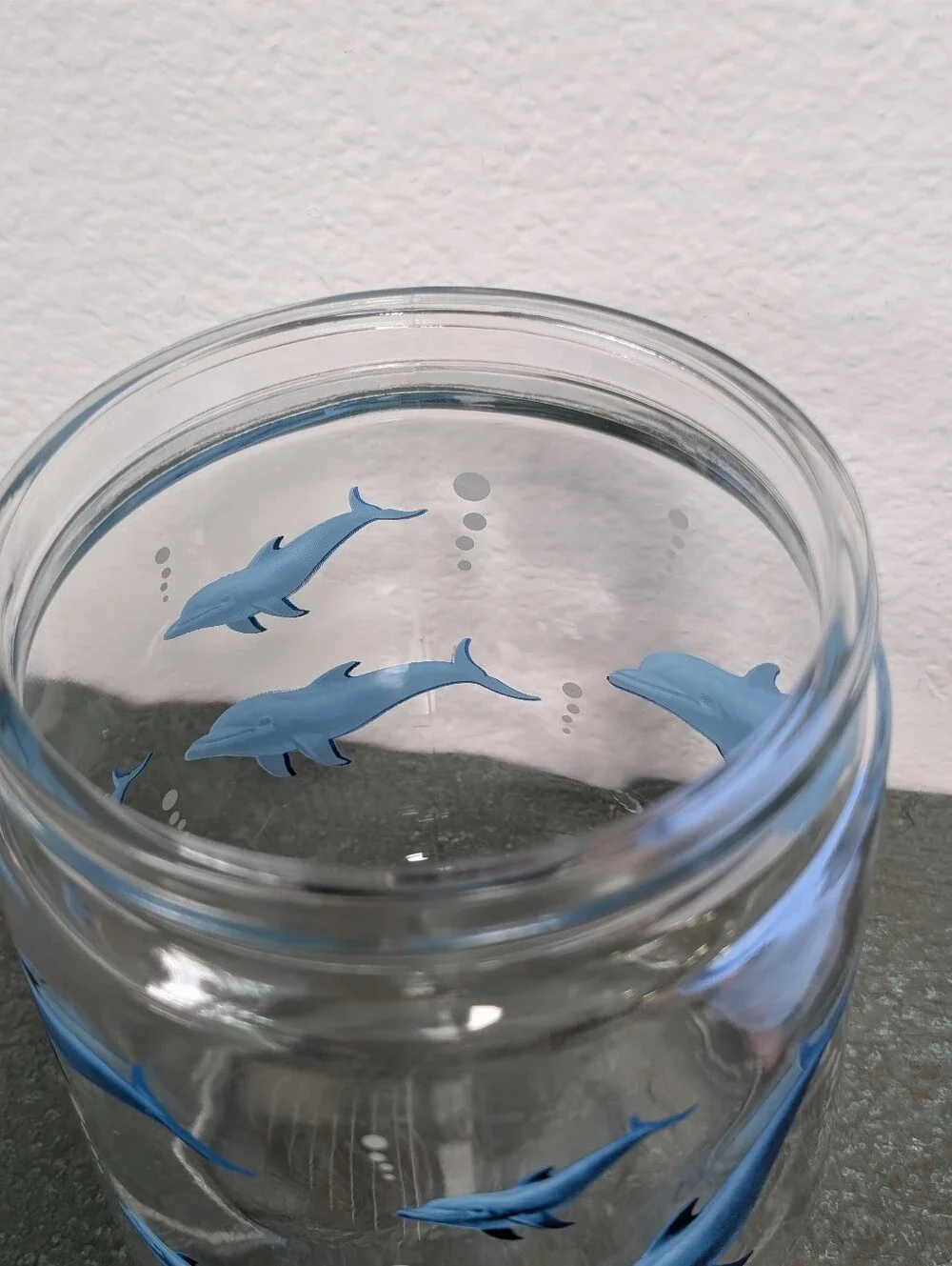 Windsor Blue Dolphins Clear Glass Screw On Lidded Storage Apothecary Candy Jar